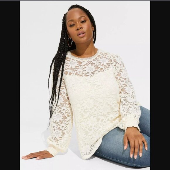 NWT TORRID Stretch Lace & Mesh Crew Neck Long Sleeve Top Size 3/3X/22-24 - Picture 4 of 10